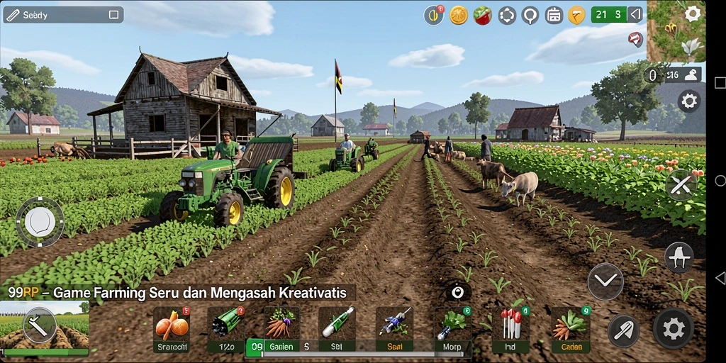 Tampilan gameplay seru di 99RP saat mengelola kebun.
