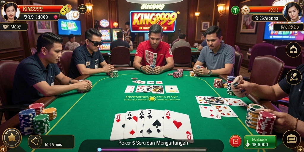 Tangkapan layar gameplay KING999 menunjukkan pemain bersaing di meja poker.
