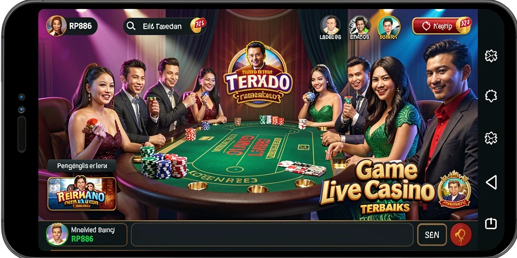 Screenshot gameplay RP886 yang menampilkan dealer langsung dan interaksi yang hidup.